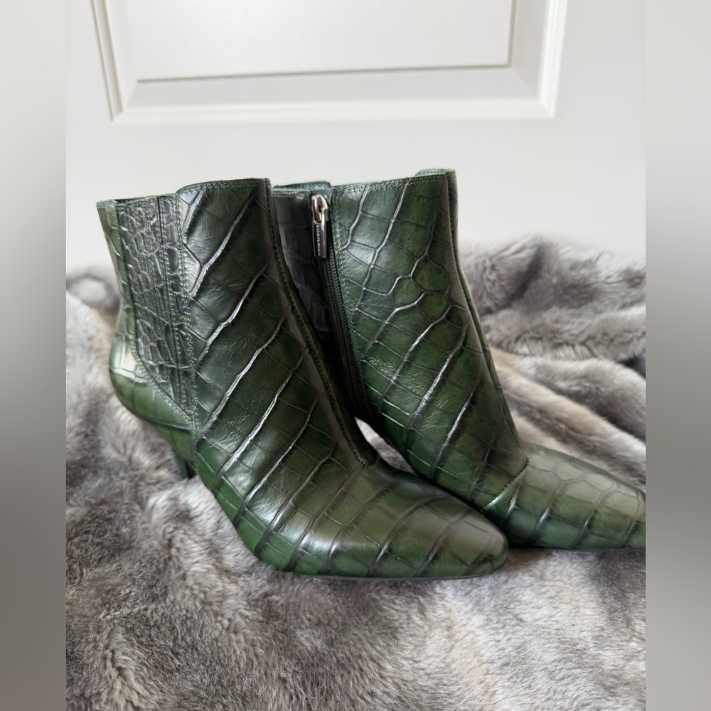 Vince Camuto green croc ankle boots
